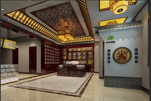 施甸古朴典雅的中式茶叶店大堂设计效果图